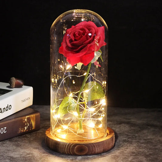 Celestial Glow Rose Under Glass Dome